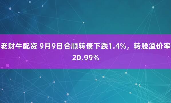 老财牛配资 9月9日合顺转债下跌1.4%,转股溢价率20.99%
