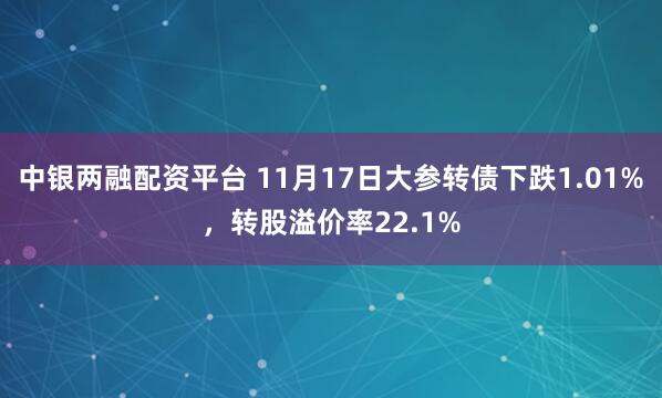 中银两融配资平台 11月17日大参转债下跌1.01%，转股溢价率22.1%